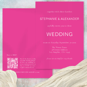 Convite Casamento Rosa Quente com Código QR Simples