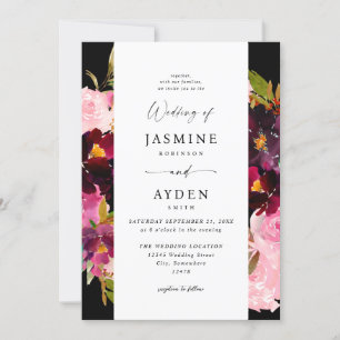 Convite Casamento Rosa Quente e Blush Rosa e Púrpura V3 -