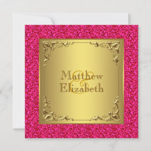 Convite Casamento Rosa Quente e Dourado