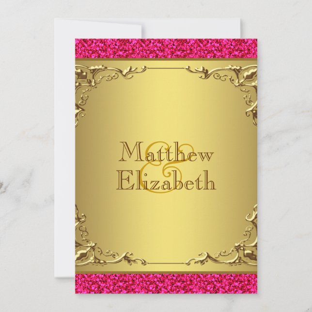 Convite Casamento Rosa Quente e Dourado (Frente)