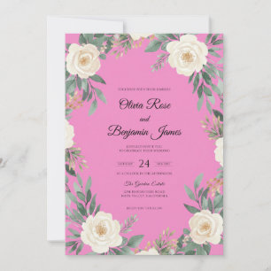 Convite Casamento Rosa Quente Rosa