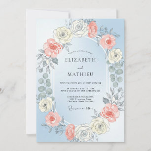 Convite Casamento Rosa Radiante Azul Pó