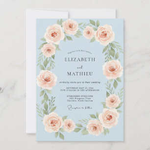 Convite Casamento Rosa Refinada Baby Blue