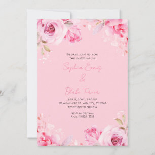 Convite Casamento Rosa Romântico Rosas de Verão Pastel Ros