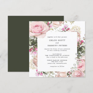 Convite Casamento Rosa Rosa Floral Quadrado Rosa Rosa Rosa