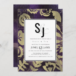 Convite Casamento Rosa Roxo-Dourado do Jardim Floral Botân