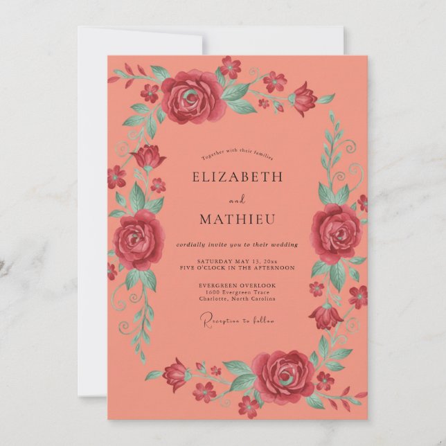 Convite Casamento Rosa Salmão Rosa (Frente)