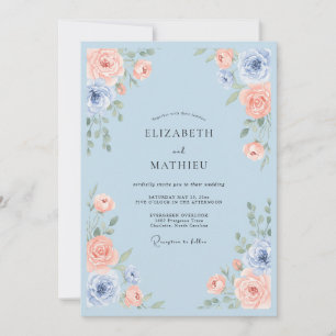 Convite Casamento Rosa Serena Azul Céu