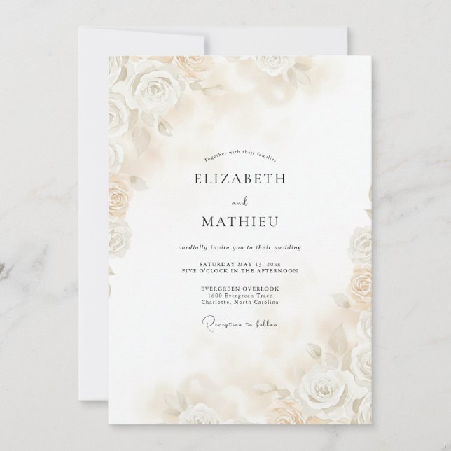 Convite Casamento Rosa Soft Champagne (Frente)