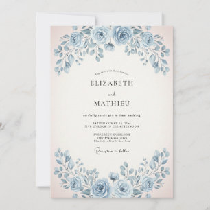 Convite Casamento Rosa Suave Azul Pó