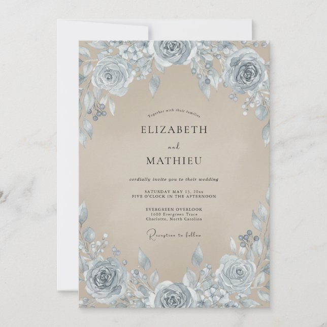 Convite Casamento Rosa Taupe Aço (Frente)