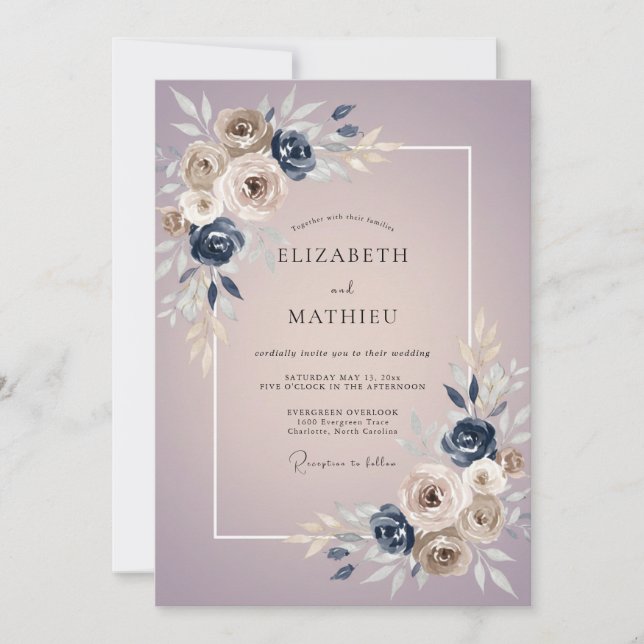 Convite Casamento Rosa Taupe Malva (Frente)