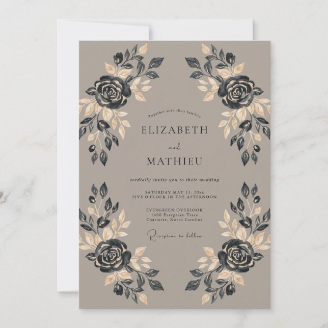 Convite Casamento Rosa Taupe Meia-Noite (Frente)