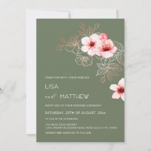 Convite Casamento Rosa Verde Flor de Cerejeira