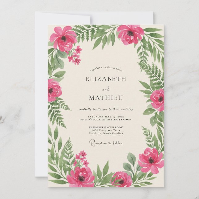 Convite Casamento Rosa Verdejante de Primavera (Frente)