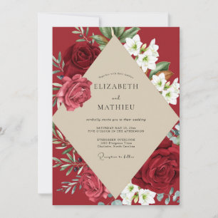 Convite Casamento Rosa Vermelha Carmesim