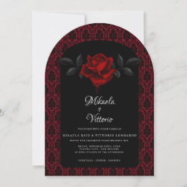 Convite Casamento Rosa Vermelha Damasco Gótica