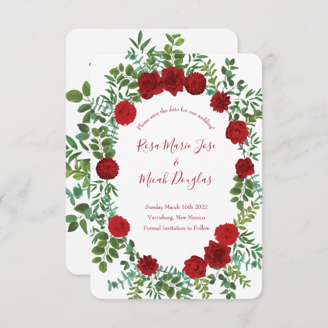 Convite Casamento Rosa Vermelha Elegante Clássico (Frente/Verso)