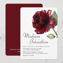 Convite Casamento Rosa Vermelho Burgundy Aquarela Mínima