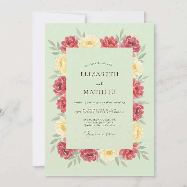 Convite Casamento Rosa Vibrante Verde Menta (Frente)