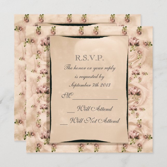 Convite Casamento Rosa Vintage R.S.V.P. (Frente/Verso)