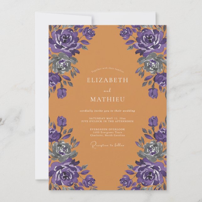 Convite Casamento Rosa Violeta Âmbar (Frente)