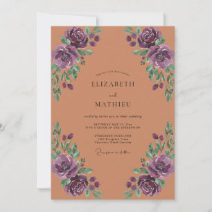 Convite Casamento Rosa Violeta Antiga Terracota