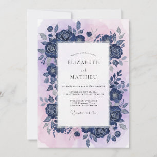 Convite Casamento Rosa Violeta Cobalto