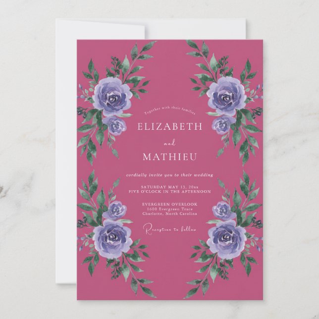 Convite Casamento Rosa Violeta Magenta (Frente)