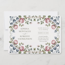 Convite Casamento Rosa Vitoriana Horizontal Heritage