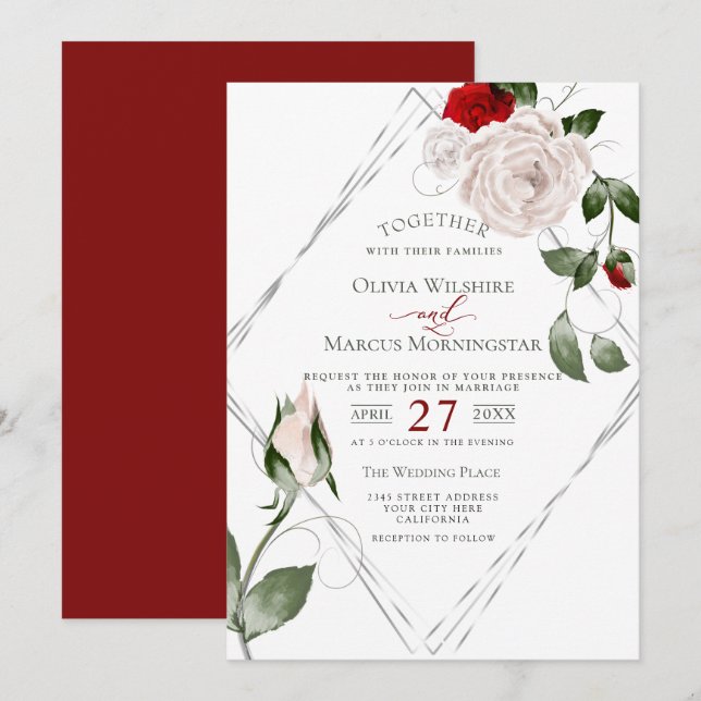 Convite Casamento | Rosas De Aquarela De Mola Pálida De Pr (Frente/Verso)