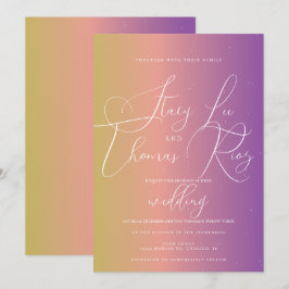 Convite Casamento Roscrito Roxo Ombre Moderno e Ousado