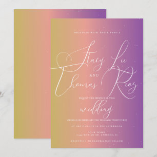 Convite Casamento Roscrito Roxo Ombre Moderno e Ousado