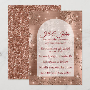 Convite Casamento Rose Gold Arco Brilho