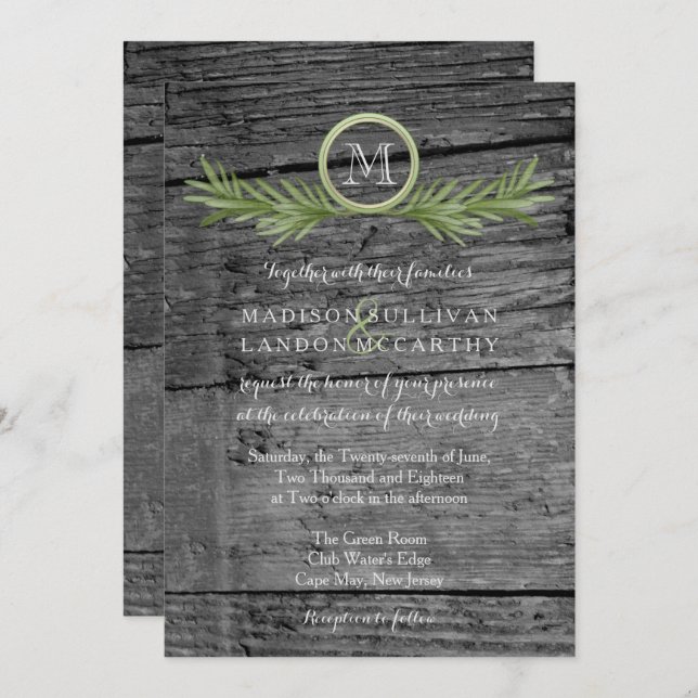 Convite Casamento Rosemary e Rustic Wood (Frente/Verso)