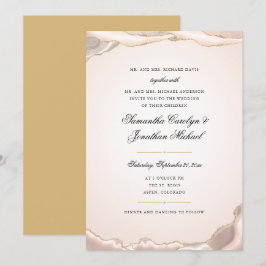 Convite Casamento Roteiro Brilho Ouro Ágata Rosa