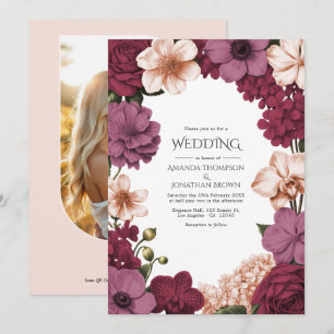 Convite Casamento Rouge Garnet, Rosette Mauve & Peach Silk