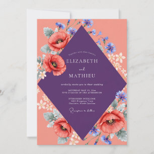 Convite Casamento Roxo Amarelo-Pêssego