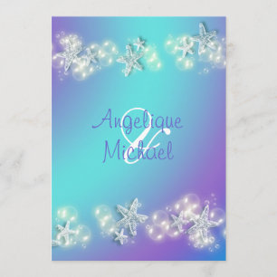 Convite Casamento roxo azul da estrela do mar da praia