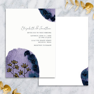 Convite Casamento Roxo Azul Naval Aquarela Floral Única