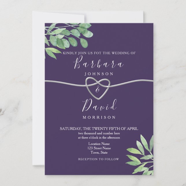 Convite Casamento Roxo Botânico (Frente)