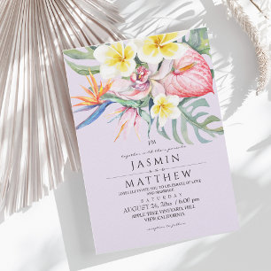 Convite Casamento Roxo Botânico Floral Tropical 