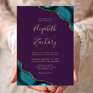 Convite Casamento Roxo Cantos de Ágata Azul Turquesa Doura