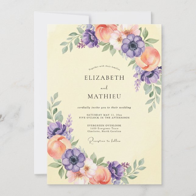 Convite Casamento roxo celestial na primavera (Frente)