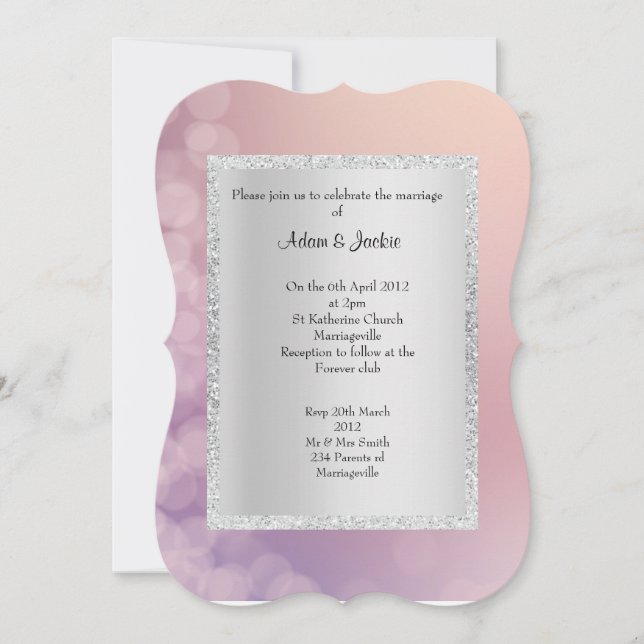 Convite Casamento roxo, cor-de-rosa, ELEGANTE (Frente)