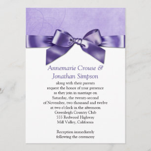 Convite Casamento roxo da fita do cetim
