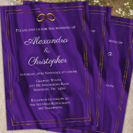 Convite Casamento Roxo da Seda e Anéis Dourados