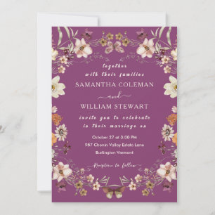 Convite Casamento Roxo de Berry Rústico de Flor Selvagem E