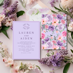 Convite Casamento roxo de Lavanda do Jardim da Aquarela Ro