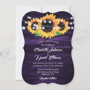 Convite Casamento Roxo de Madeira e Girassol